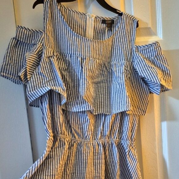 💲1️⃣0️⃣ Bundled ✔️&merci Striped Cold Shoulder Dress Elastic Waist Gingham Sz M - Picture 3 of 7